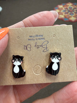 Black & White Cat Post Earrings