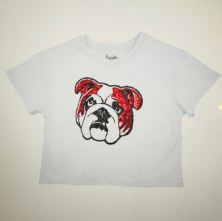 Girls Sequin Bulldog Tee in Red