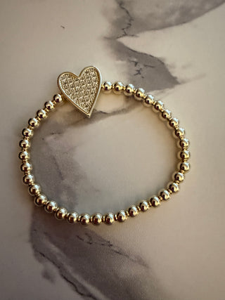 Gold Bead Pave Heart Bracelet