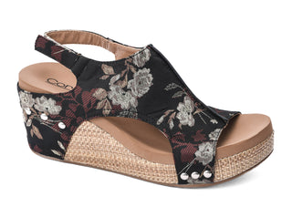 Corkys Carley Black Tan Floral Wedge (ETA Late Sept)