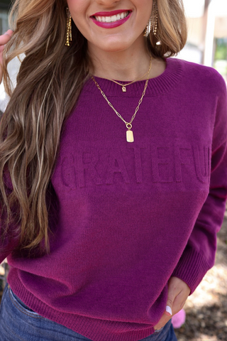 Grateful Embossed Sweater