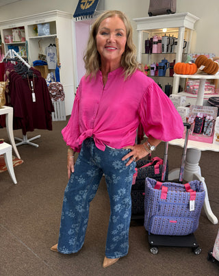 Pink Puff Sleeve Button Down Shirt