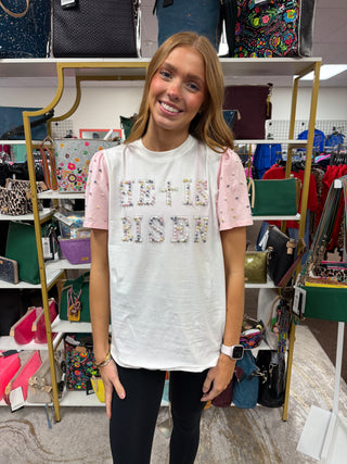 He is Risen Pearl Stud Top