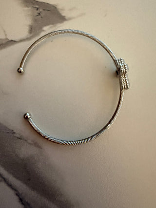 Silver Pave Wire Cross Bangle
