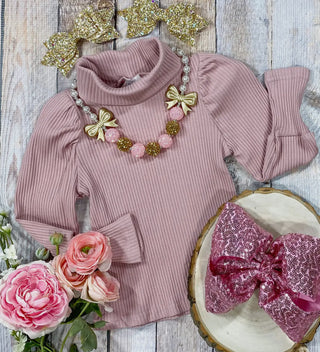 Children's Dusty Rose Pink Ribbed Turtleneck