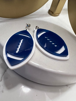 Double Acrylic Blue Football Earrings