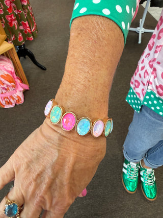 Pink/Blue Rhinestone Stretch Bracelet