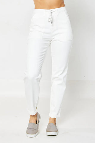 Judy Blue HW Cuffed Jogger White