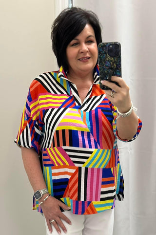 3/4 Sleeve Multi Color Wire Collar Tunic