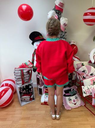 Red & Green Polka Dot Sweatshirt Short Set