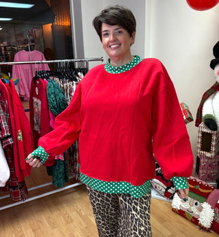 Red & Green Mock Neck Sweatshirt