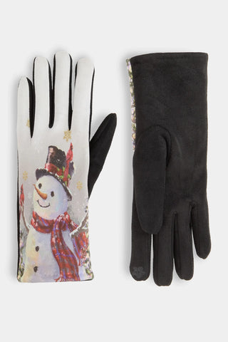 Snowman Love Cardinals Touchscreen Gloves Snowy Day