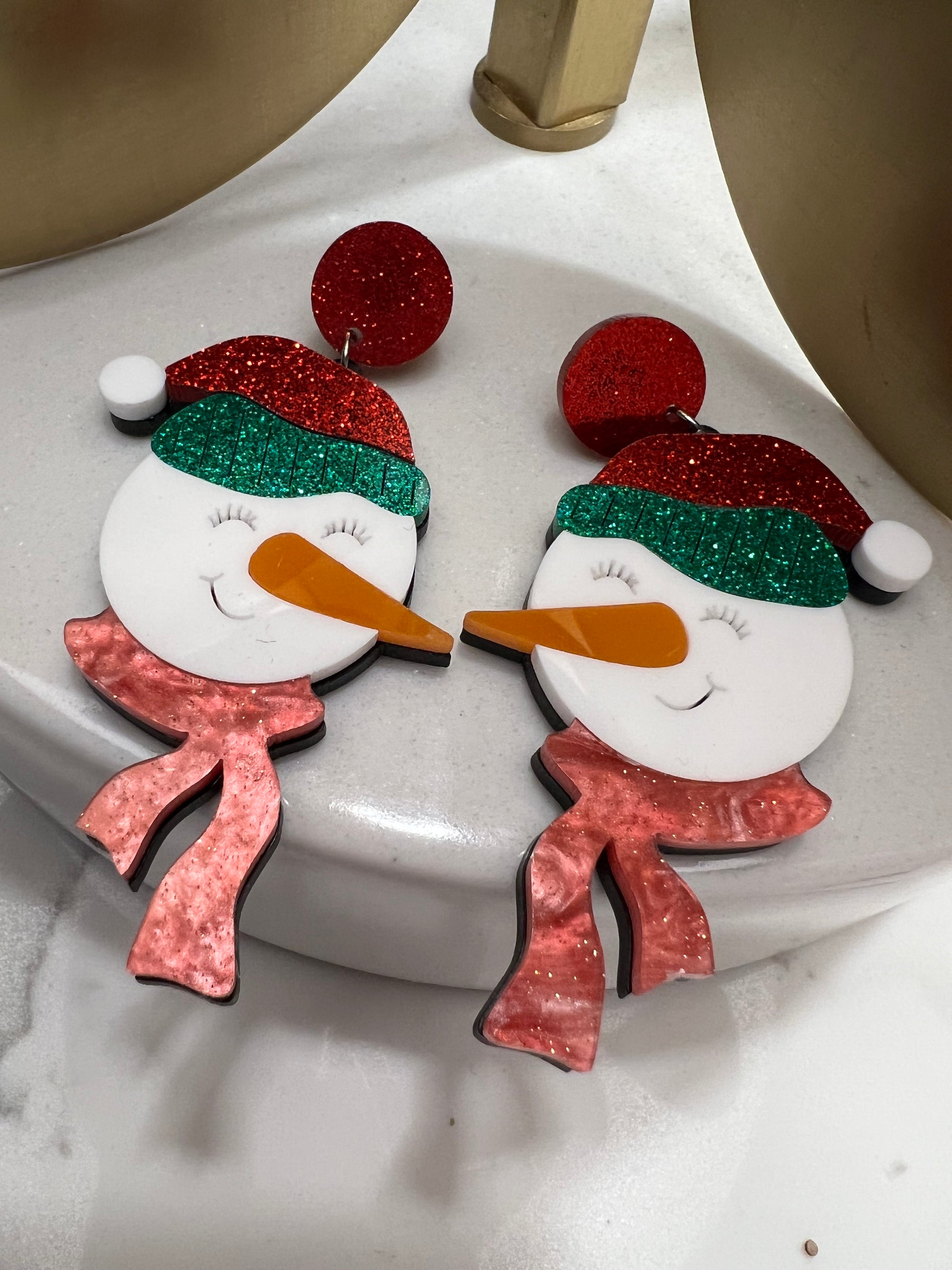 Acrylic Snowman Head Earrings