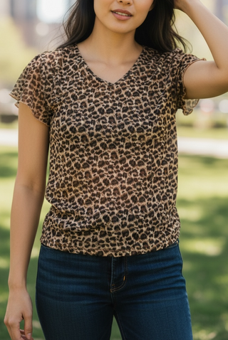 Mesh Short Sleeve Top Leopard