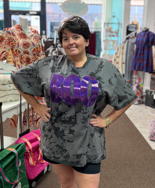 Purple Sequin Boo Tie Dye Tee