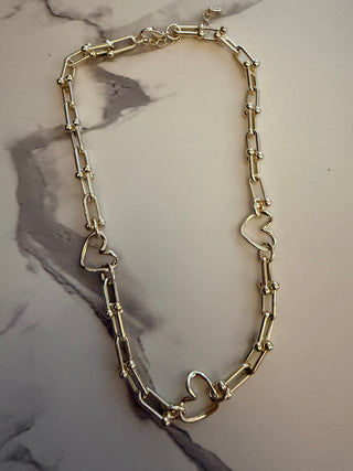 Gold Links 3-Heart Necklace