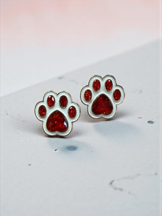 Red & White Paw Print Earrings