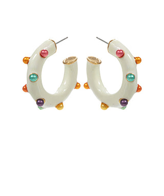 Dotted Pearl & Enamel Open Hoop Earrings