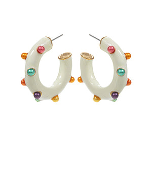 Dotted Pearl & Enamel Open Hoop Earrings