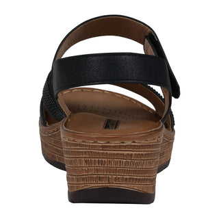 Lux Black Embellished Velcro Wedge Sandals