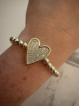 Gold Bead Pave Heart Bracelet