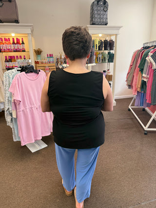 Black Knitted Crape Tank Top