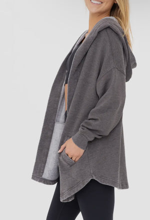 Mineral Wash Fleece Hooded Cardigan