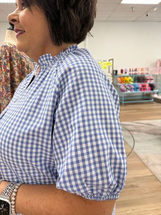 Just For Fun Blue Gingham Top