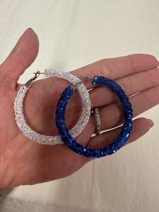 Glitter Hoop Earrings Royal/White