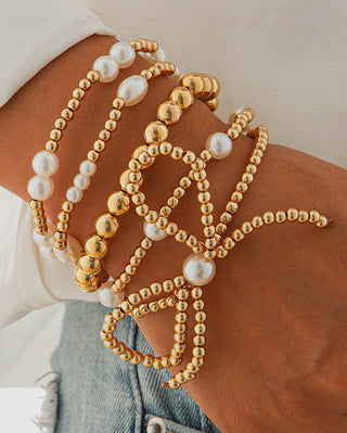 Bow and Knot Heart Shape Faux pearl Bracelet Stack