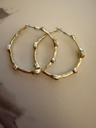 Large Gold Bamboo CZ Earrings