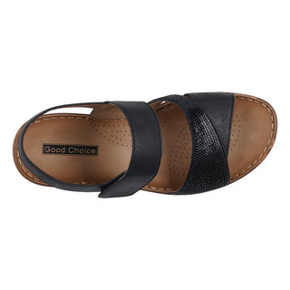 Lux Black Embellished Velcro Wedge Sandals