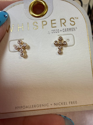 Gold Whispers Bedazzled Cross Stud Earrings