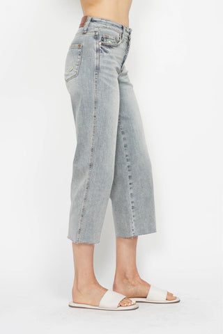 Judy Blue Jeans MR Tummy Control Raw Hem Crop Wide