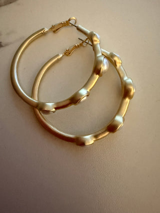 Large Gold Bamboo Pearl Earrings