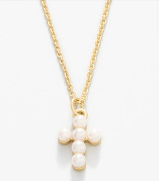 Spartina Necklace 18" Faith/Pearl Cross Gold