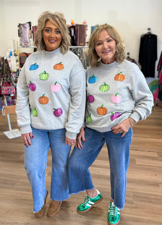 Sequin Pumpkin Patch Mock Neck Sweatshirt
