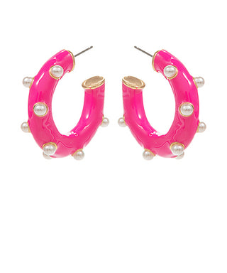 Dotted Pearl & Enamel Open Hoop Earrings