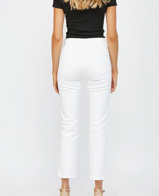 Mica Denim Mid-Rise White Ankle Straight Jeans