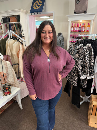 Wine Dolman Sleeve Zipper Top