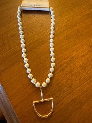 Water Resistant Pearl 18" Necklace With Gold Horse Bit Charm