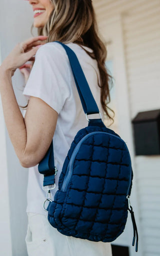 Navy Quilted Sling Bag