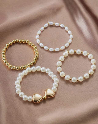 Heart Pearl Beaded Bracelet Set