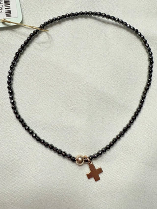 Enewton Extends Faceted Hematite 2MM Bead Bracelet Cross Charm