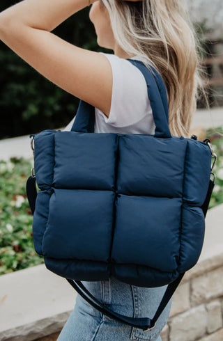 Navy Mini Puffer Tote Bag