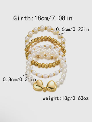 Heart Pearl Beaded Bracelet Set