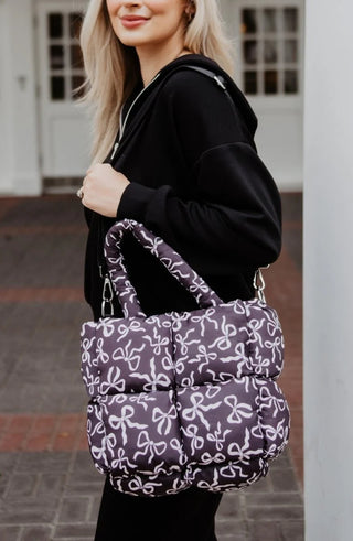 Black Bow Puffer Tote Bag