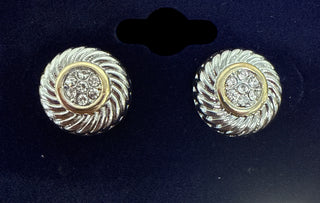 Two Tone Stud CZ Earrings