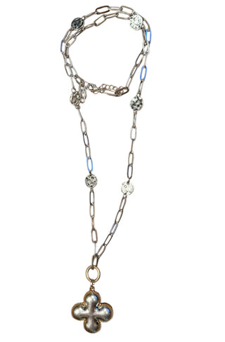 Silver & Gold Long Cross Necklace