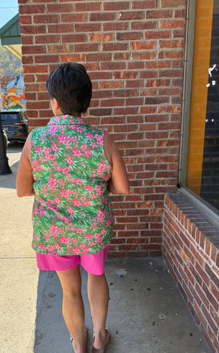 Dear Scarlett Sundial Green Pink Half-Zip Tank